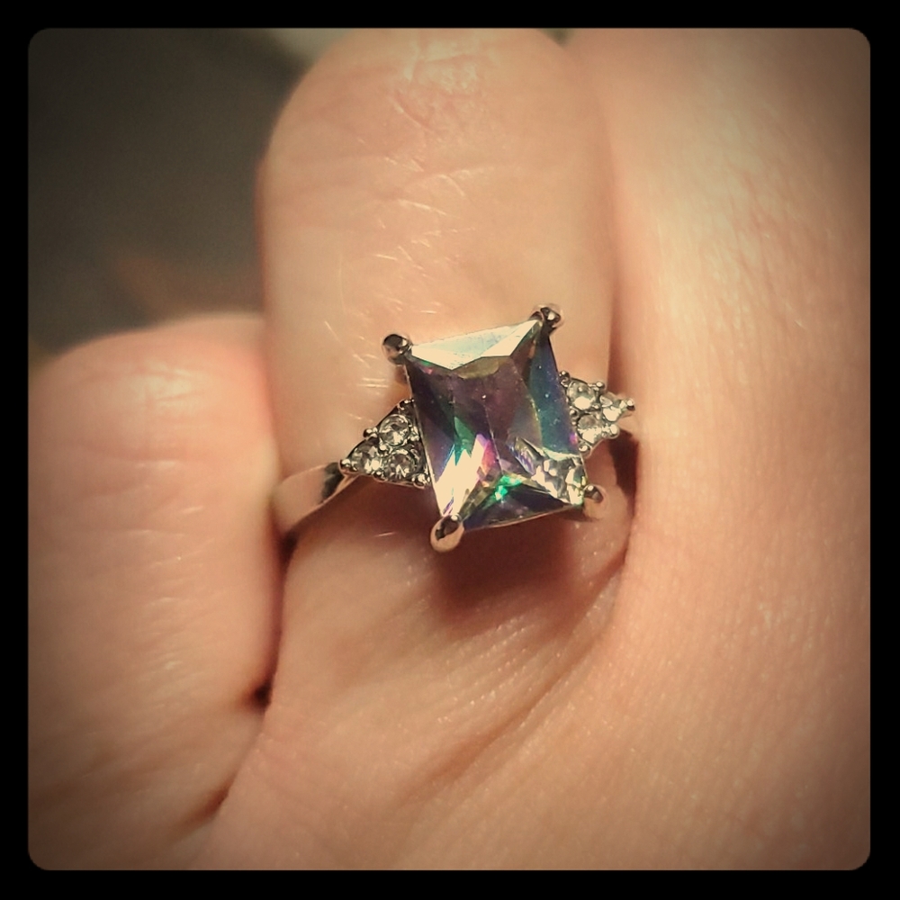 Sliver ring with mystic rainbow  gemstone